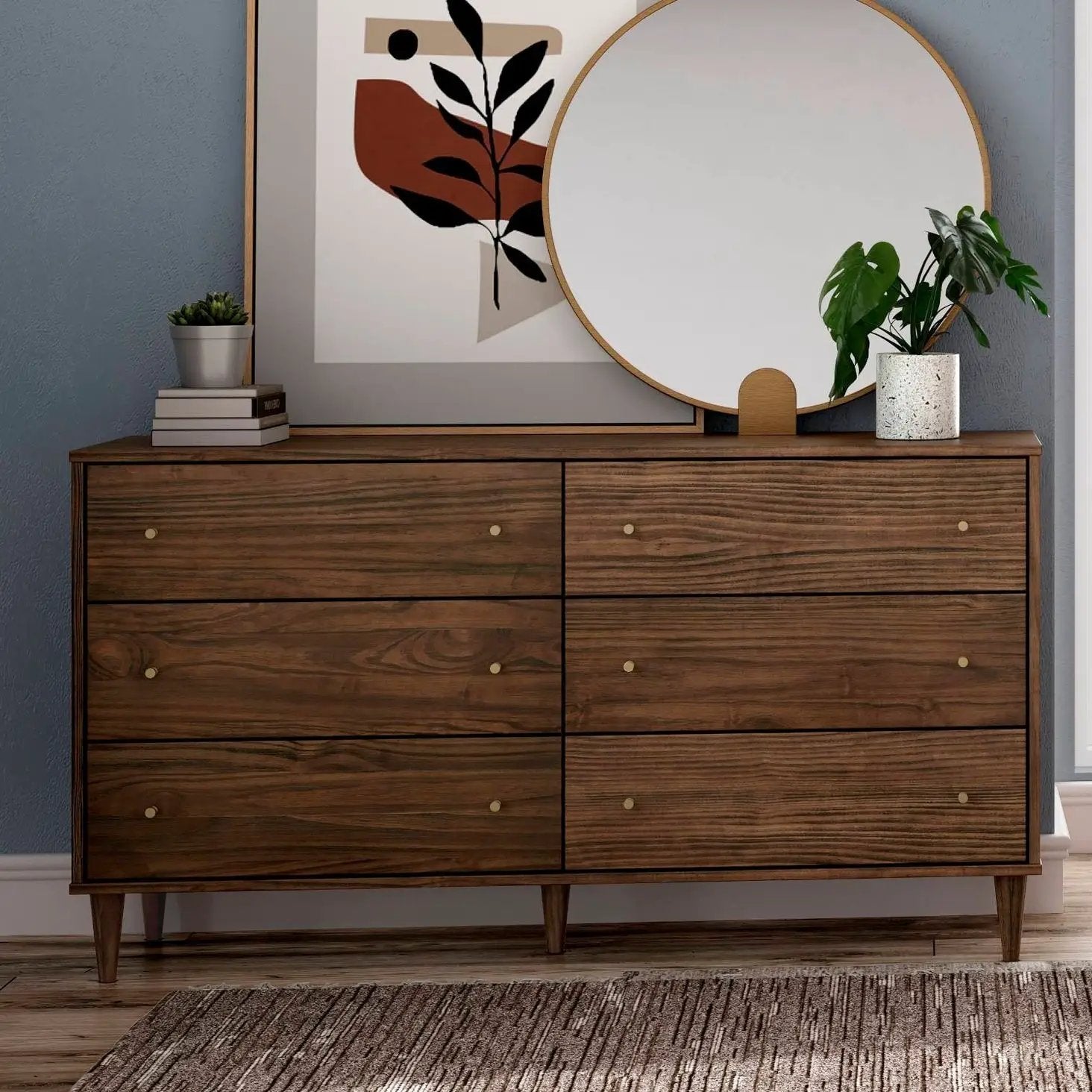 Farmhouse Rustic Walnut Mid Century 6 Drawer Dresser by HomePacific