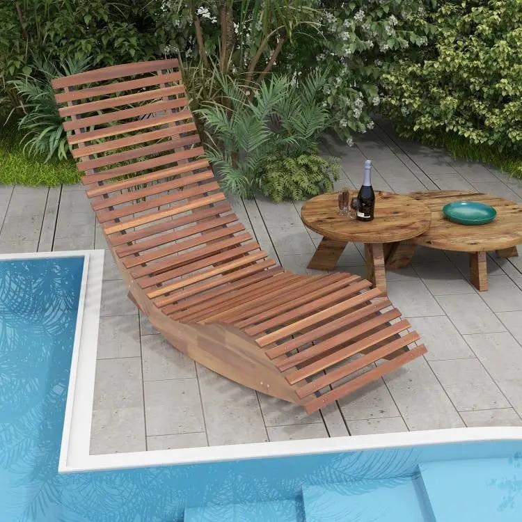 Premium Acacia Wood Rocking Chair Widened High Back Slatted Seat by HomePacific