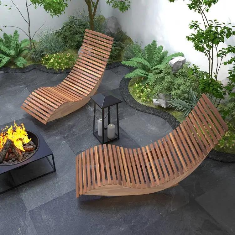 Premium Acacia Wood Rocking Chair Widened High Back Slatted Seat by HomePacific