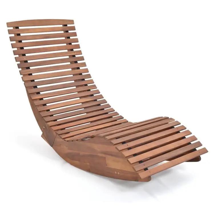 Premium Acacia Wood Rocking Chair Widened High Back Slatted Seat by HomePacific