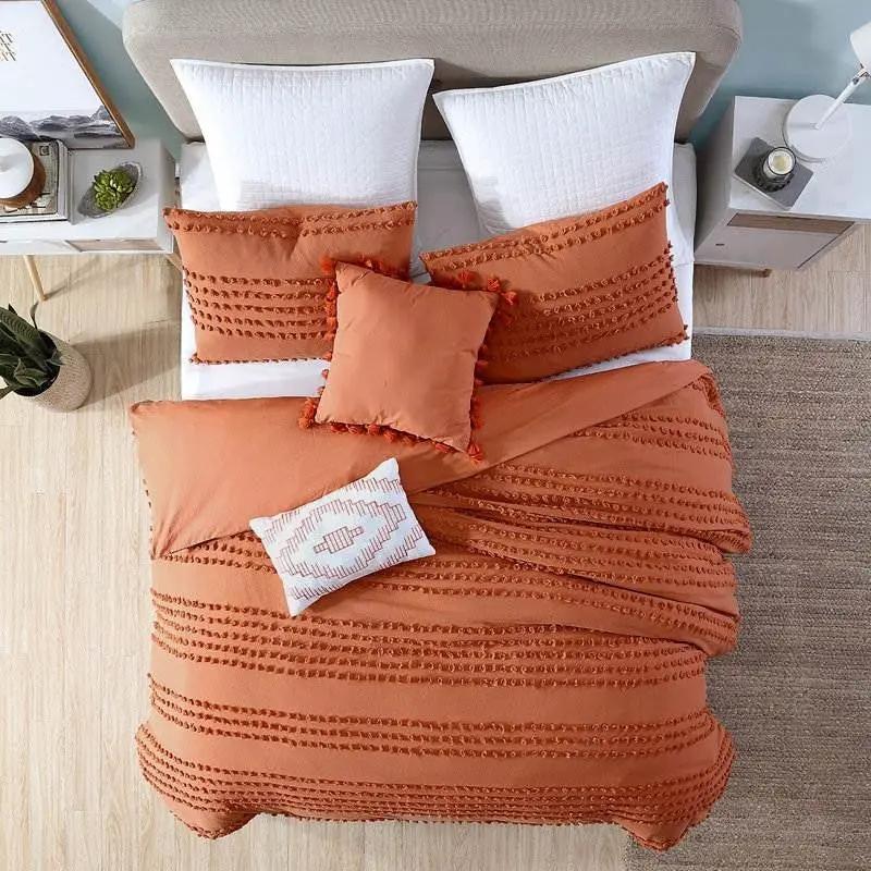 Full/Queen 5-Piece 100-Percent Cotton Clip Dot Comforter Set in Brick Orange by HomePacific