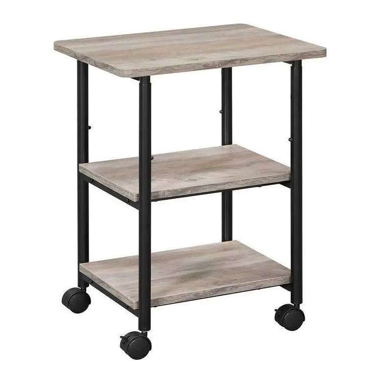 Modern Industrial Black Metal Grey Wood Printer Stand Shelf Cart by HomePacific