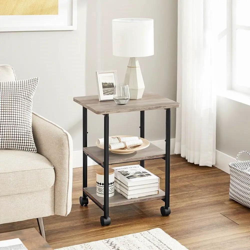 Modern Industrial Black Metal Grey Wood Printer Stand Shelf Cart by HomePacific