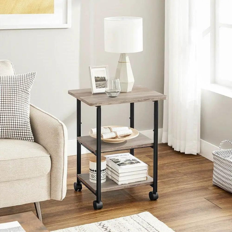 Modern Industrial Black Metal Grey Wood Printer Stand Shelf Cart by HomePacific