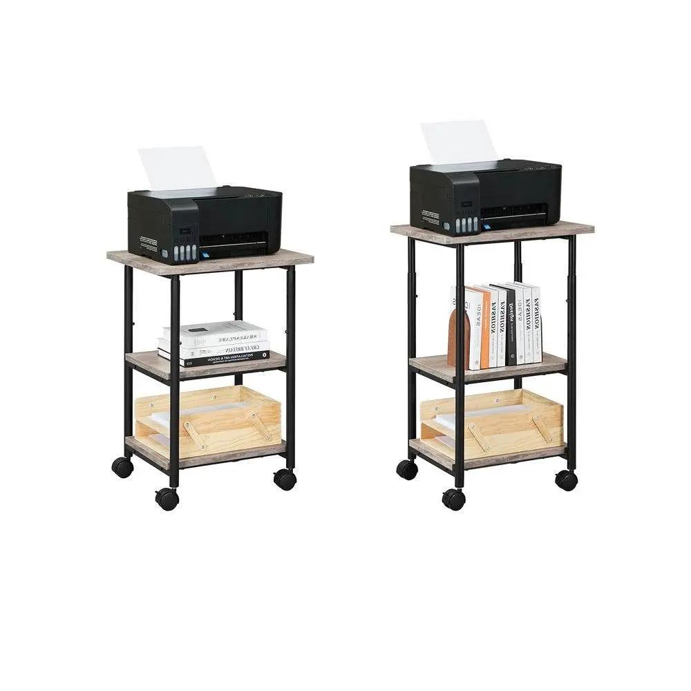 Modern Industrial Black Metal Grey Wood Printer Stand Shelf Cart by HomePacific
