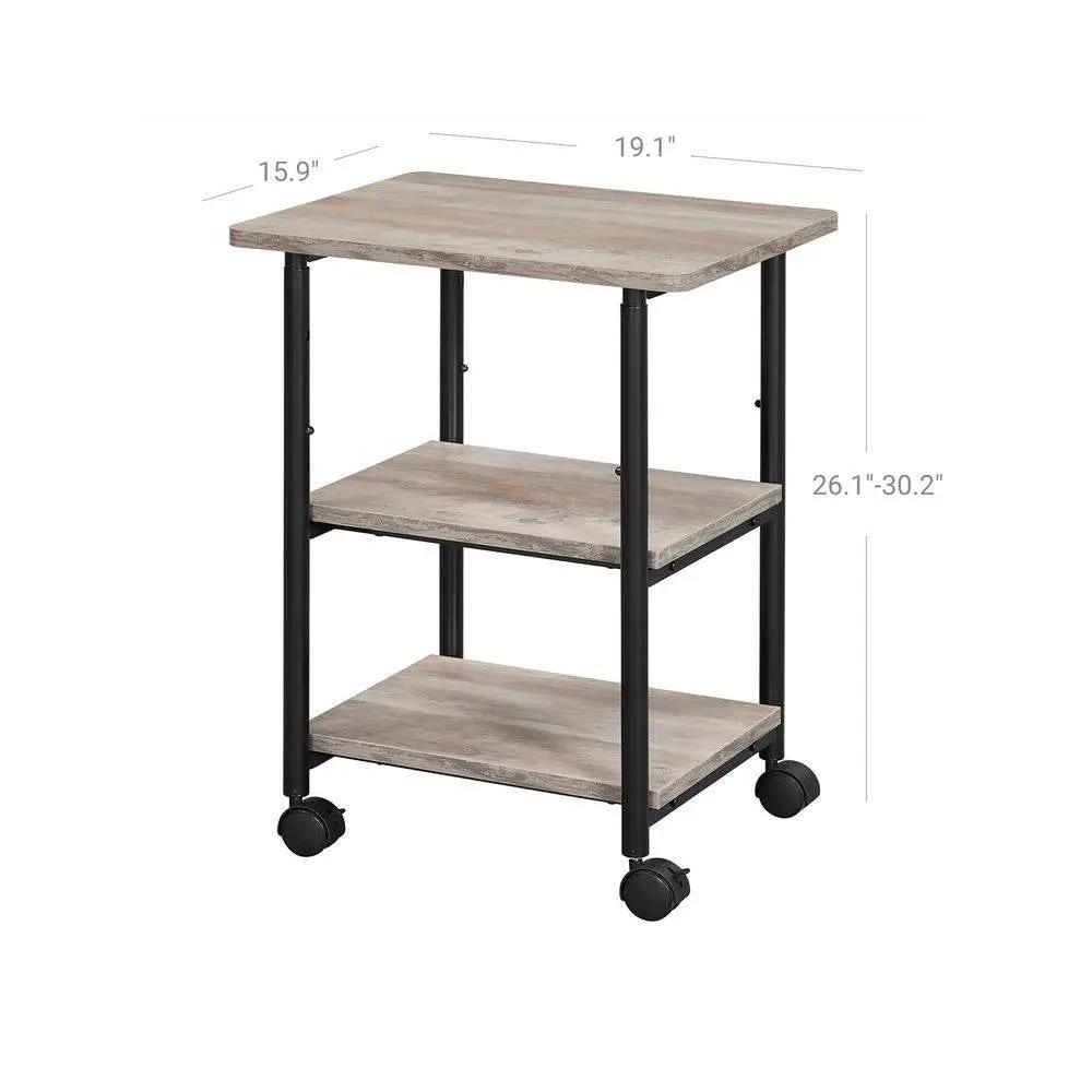 Modern Industrial Black Metal Grey Wood Printer Stand Shelf Cart by HomePacific
