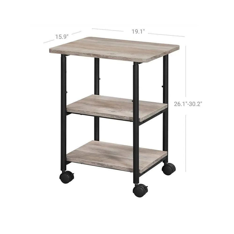 Modern Industrial Black Metal Grey Wood Printer Stand Shelf Cart by HomePacific