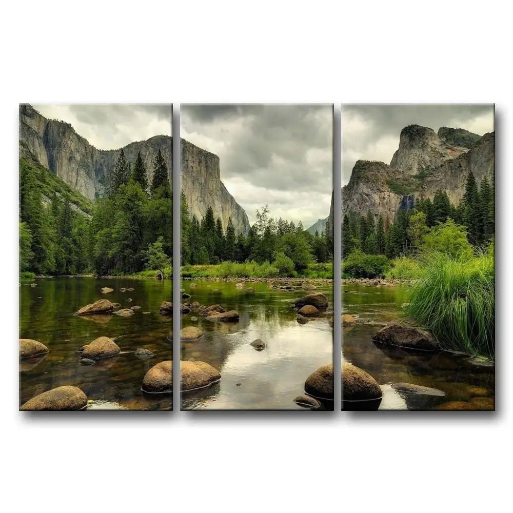 Yosemite Mountain Stream 3-Piece Wall Art Framed Print on Canvas by HomePacific
