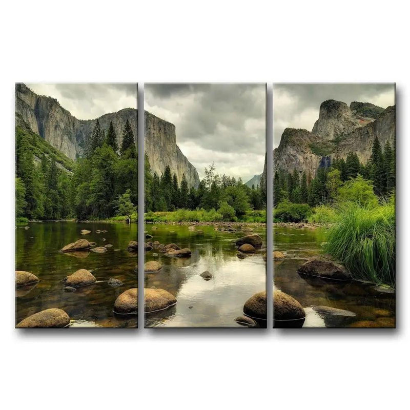 Yosemite Mountain Stream 3-Piece Wall Art Framed Print on Canvas by HomePacific
