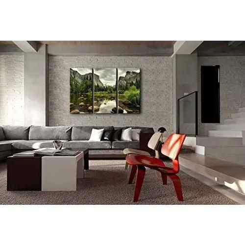 Yosemite Mountain Stream 3-Piece Wall Art Framed Print on Canvas by HomePacific