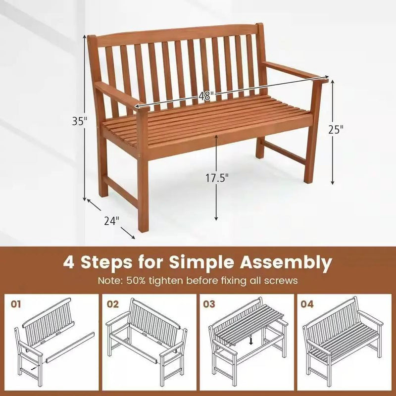 Solid Wood 4-Ft. Outdoor Patio Garden Bench - 800 lbs. Weight Capacity by HomePacific