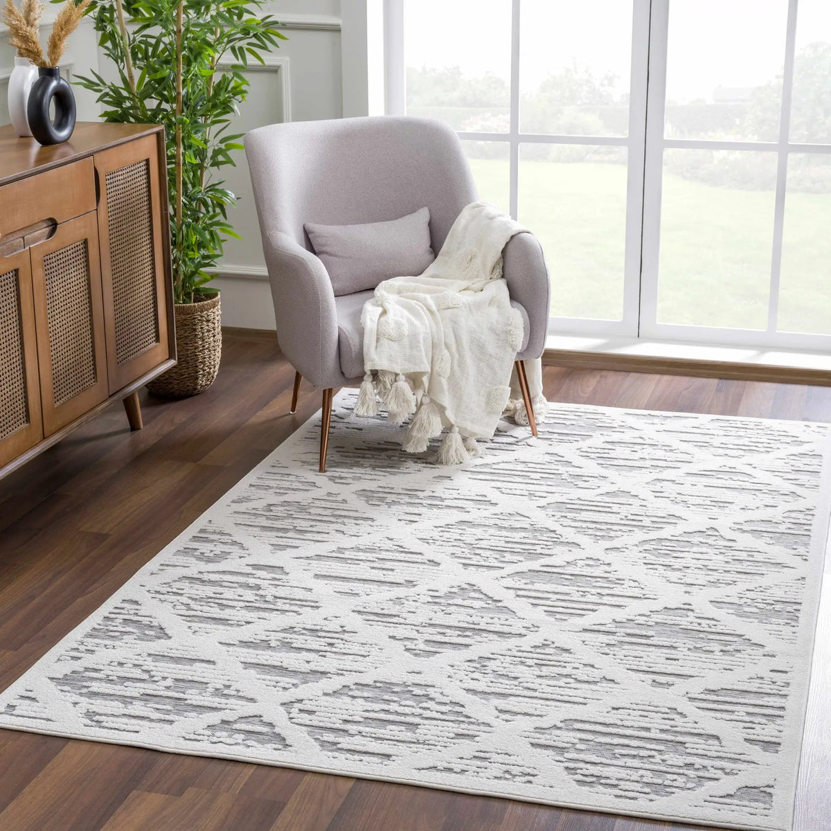 Gambang 3D Trellis Outdoor Area Rug - Clearance, installed in a room 6
