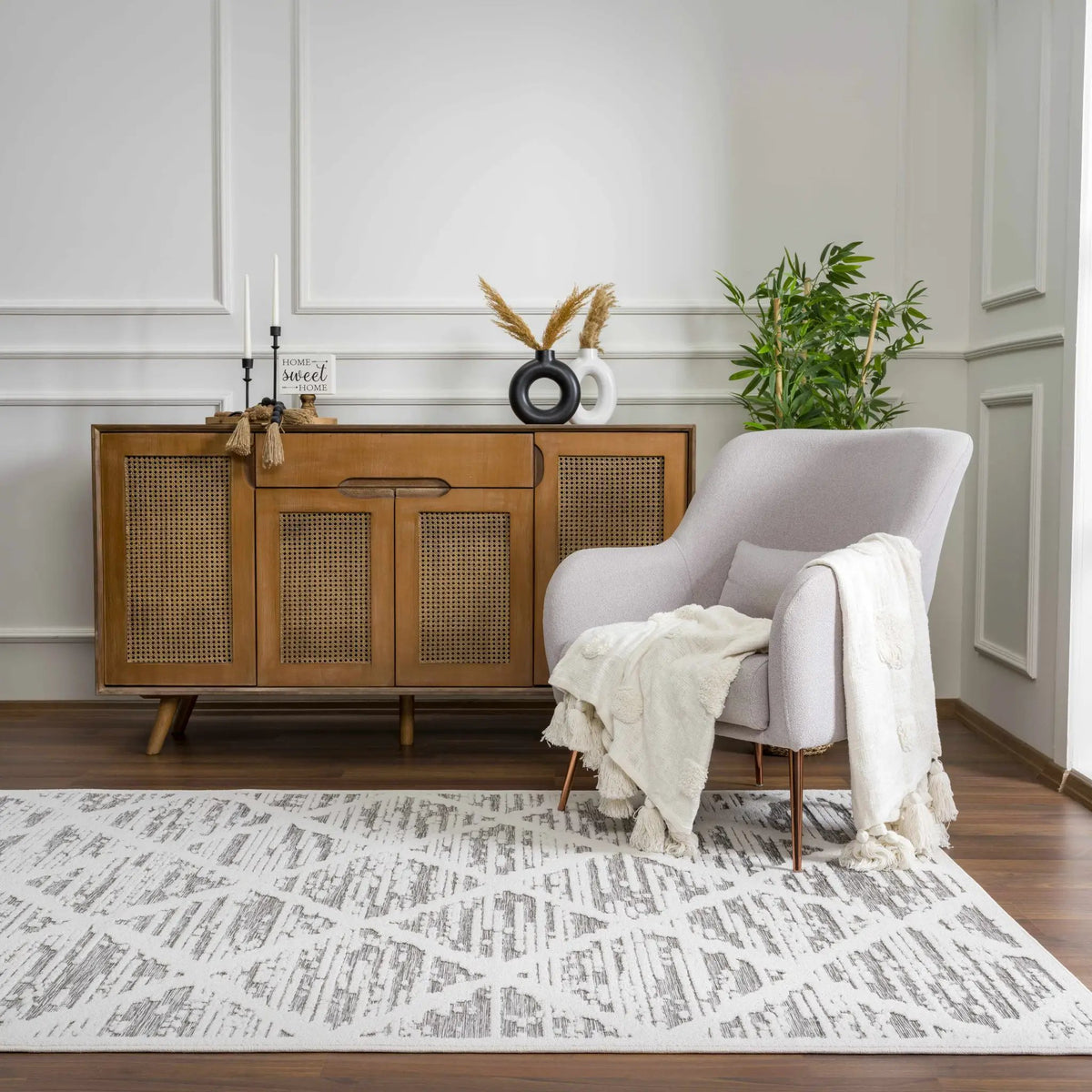 Gambang 3D Trellis Outdoor Area Rug - Clearance, installed in a room 3