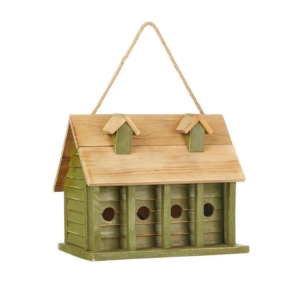 Green Wood Garden Bird House with 1 Compartment and 4 Holes by HomePacific