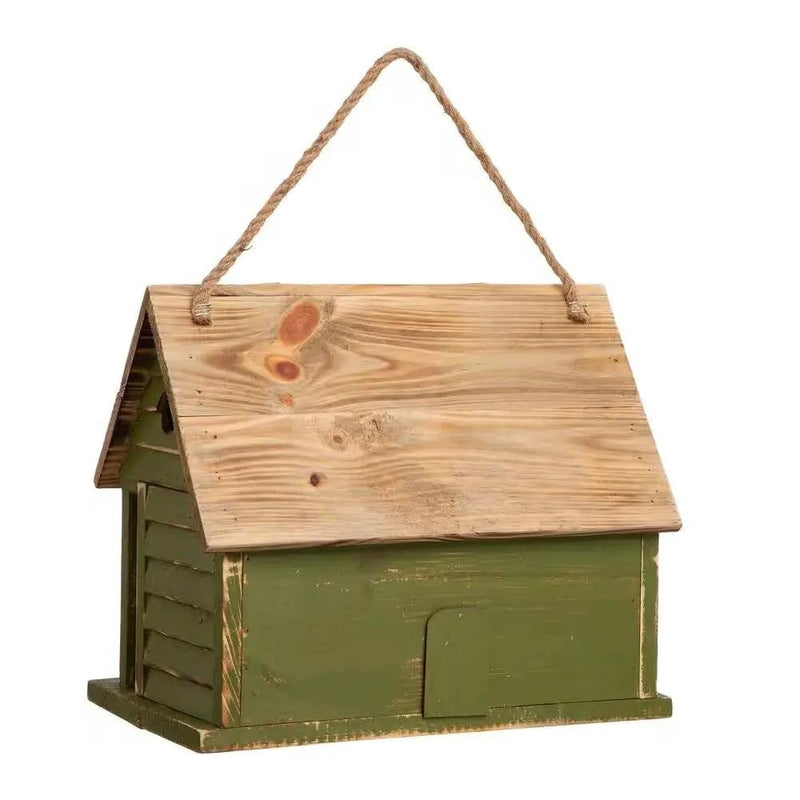 Green Wood Garden Bird House with 1 Compartment and 4 Holes by HomePacific