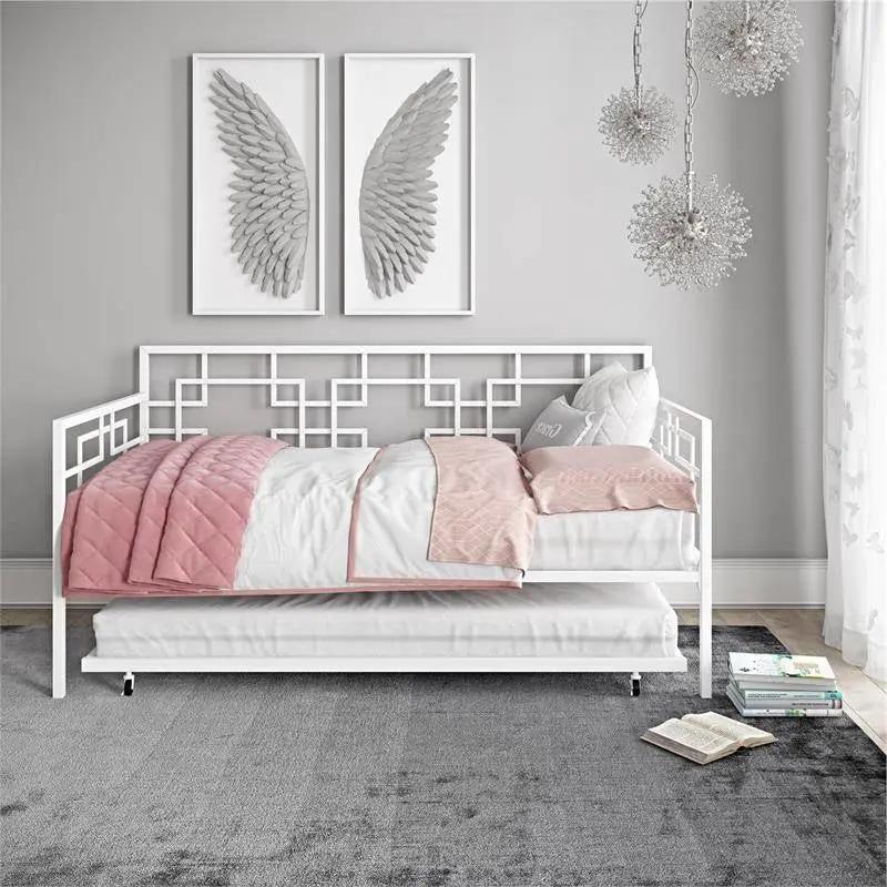 Contemporary White Metal Daybed Frame with Twin Pull-Out Trundle Bed by HomePacific
