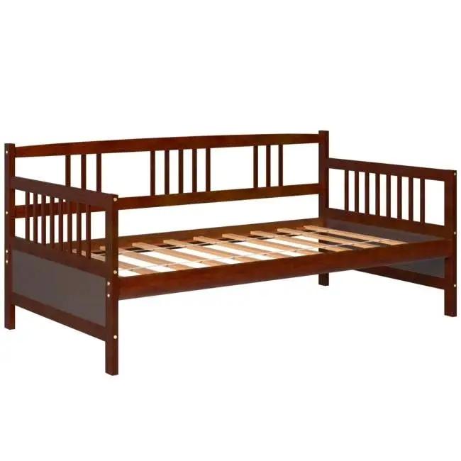 Twin size 2-in-1 Wood Daybed Frame Sofa Bed in Brown Cherry Finish by HomePacific