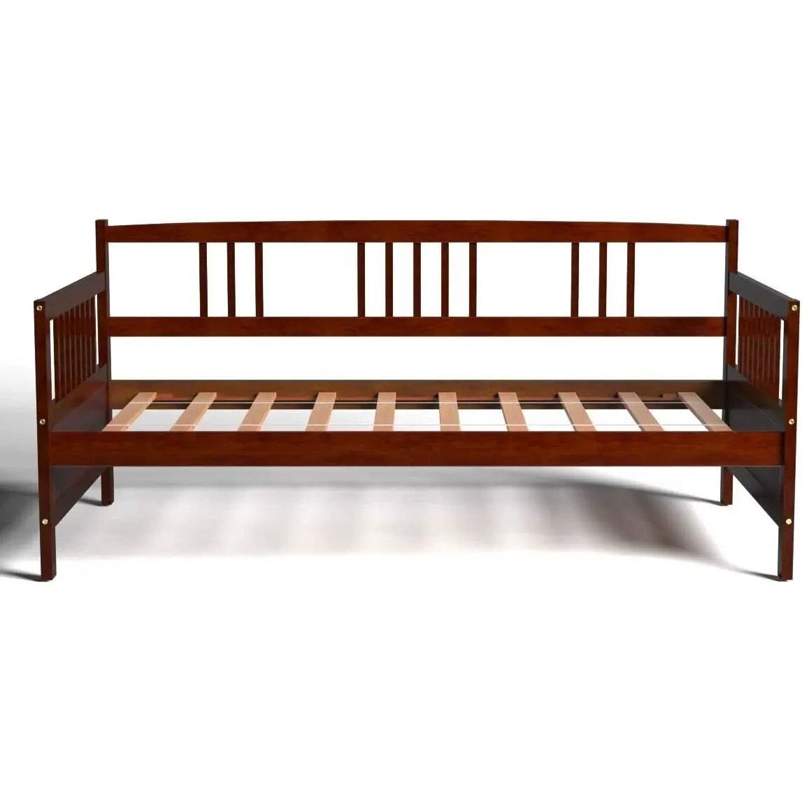 Twin size 2-in-1 Wood Daybed Frame Sofa Bed in Brown Cherry Finish by HomePacific