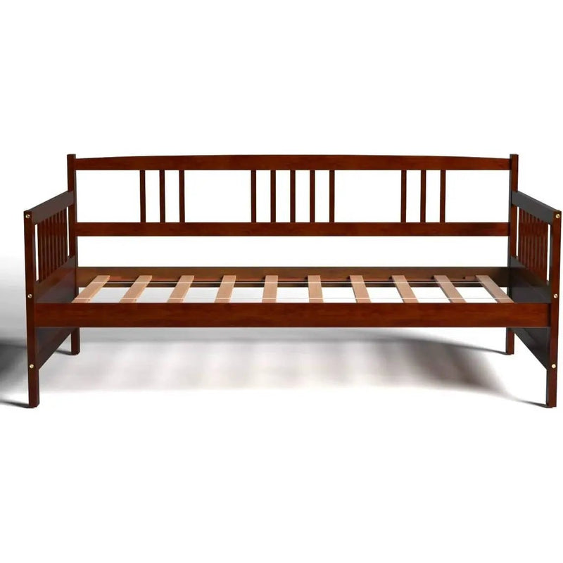 Twin size 2-in-1 Wood Daybed Frame Sofa Bed in Brown Cherry Finish by HomePacific