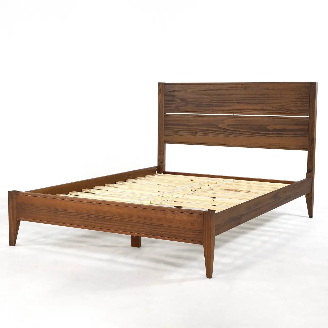 Queen Size Rustic Walnut Mid Century Slatted Platform Bed by HomePacific