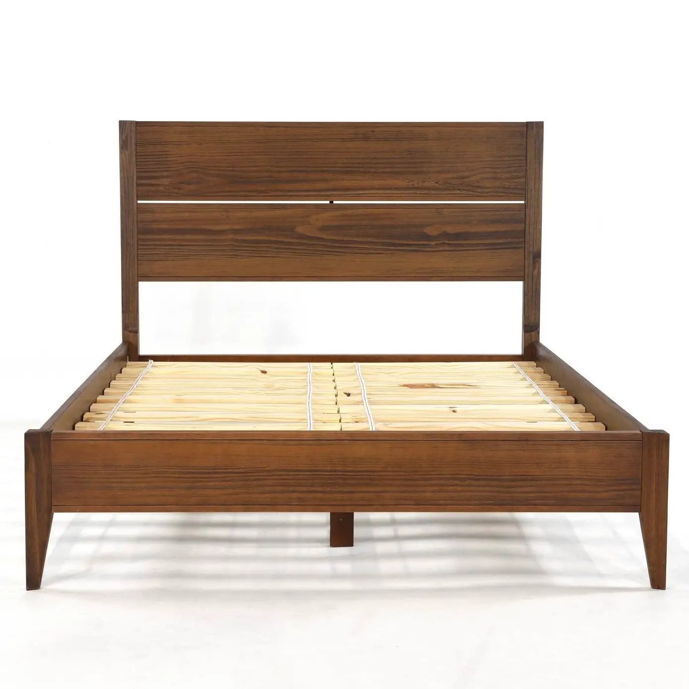 Queen Size Rustic Walnut Mid Century Slatted Platform Bed by HomePacific