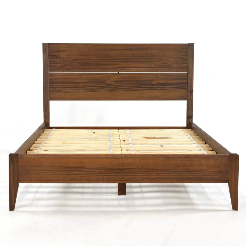 Queen Size Rustic Walnut Mid Century Slatted Platform Bed by HomePacific