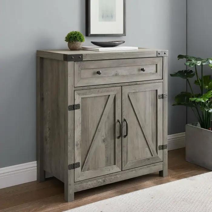 Rustic Farmhouse Barn Door Accent Storage Cabinet Grey Wash by HomePacific