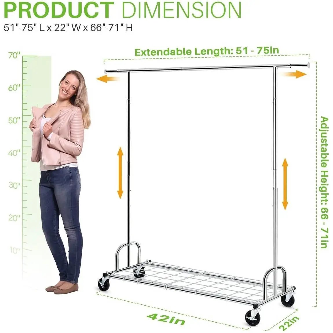 Heavy Duty Metal Clothing Garment Rack with Lockable Wheels - 450 lbs. Capacity by HomePacific