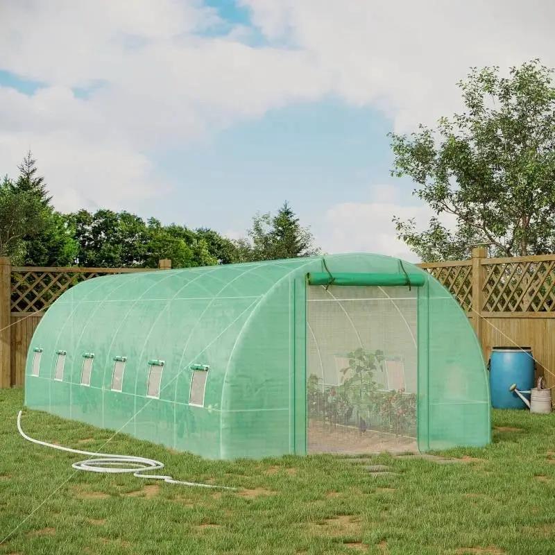 26.2 ft x 9.7 ft Outdoor Walk-in Greenhouse with Green PE Cover and Steel Frame by HomePacific