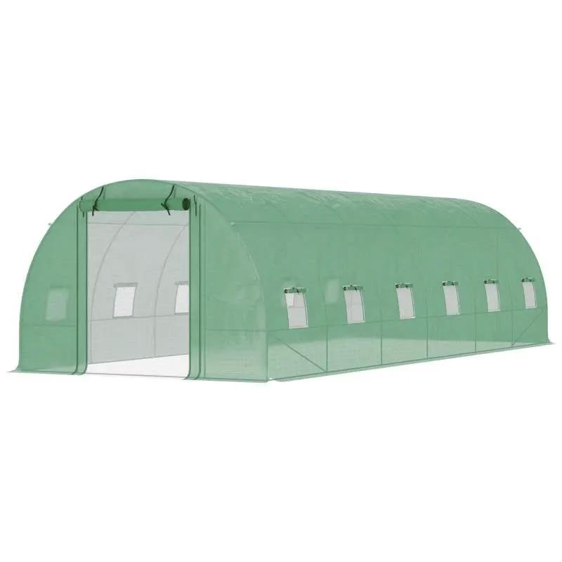 26.2 ft x 9.7 ft Outdoor Walk-in Greenhouse with Green PE Cover and Steel Frame by HomePacific