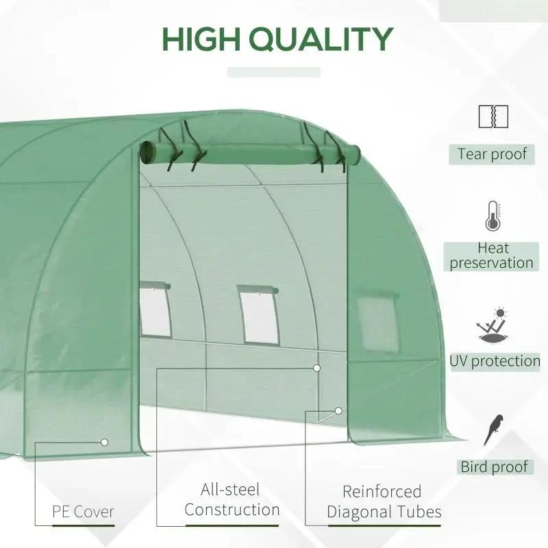 26.2 ft x 9.7 ft Outdoor Walk-in Greenhouse with Green PE Cover and Steel Frame by HomePacific
