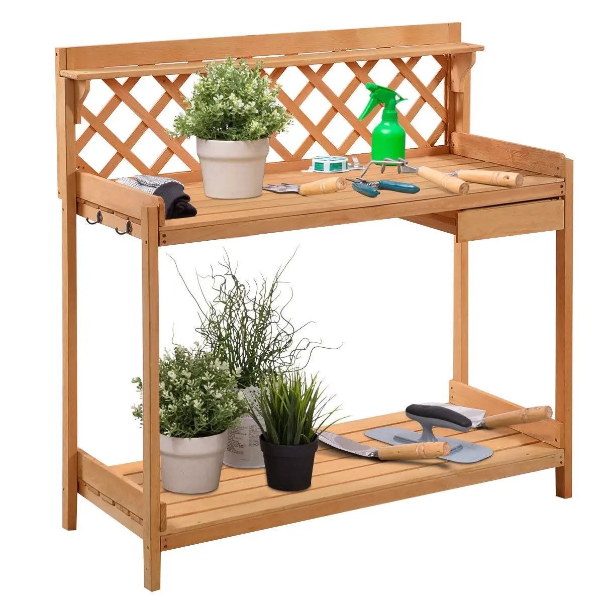 Outdoor Home Garden Wooden Potting Bench with Storage Drawer by HomePacific
