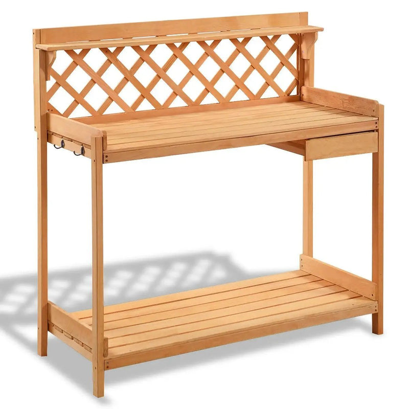 Outdoor Home Garden Wooden Potting Bench with Storage Drawer by HomePacific