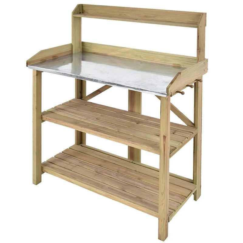 Outdoor Garden Workstation Potting Bench with Metal Top by HomePacific