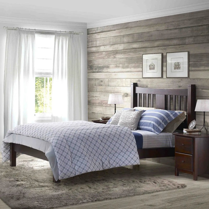 Queen Farmhouse Style Solid Wood Platform Bed Frame with Headboard in Cherry by HomePacific