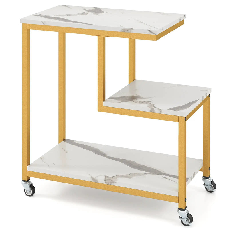 G-shaped Side Table 3-Tier Mobile End Table with Open Shelves by DirectDeals