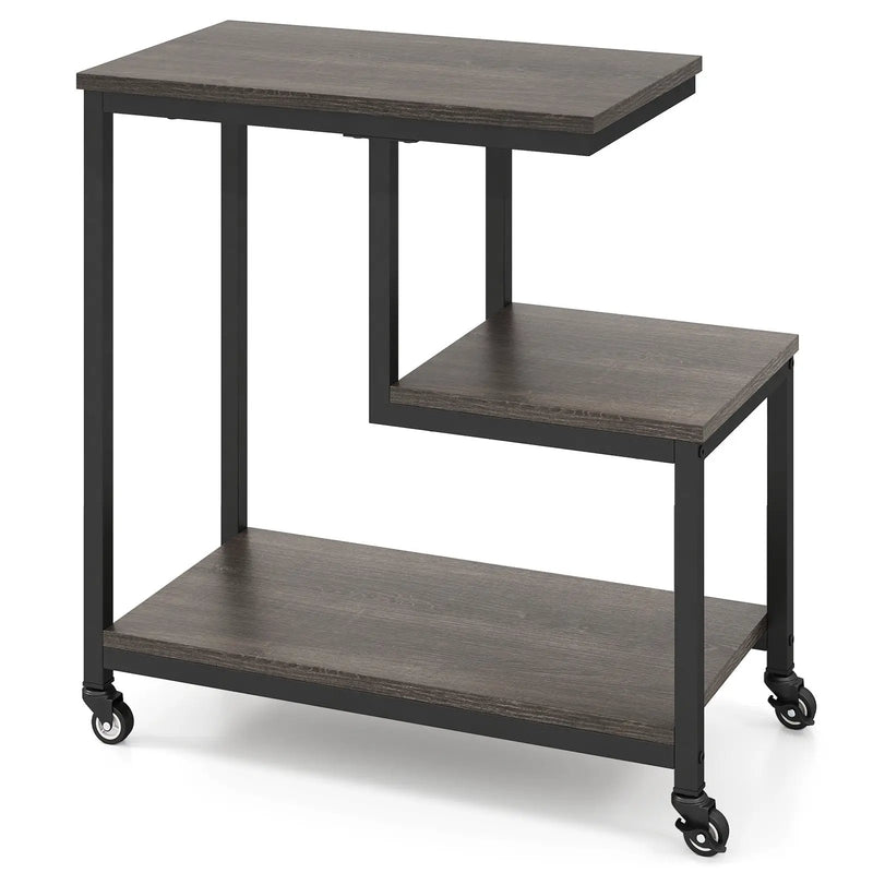 G-shaped Side Table 3-Tier Mobile End Table with Open Shelves by DirectDeals