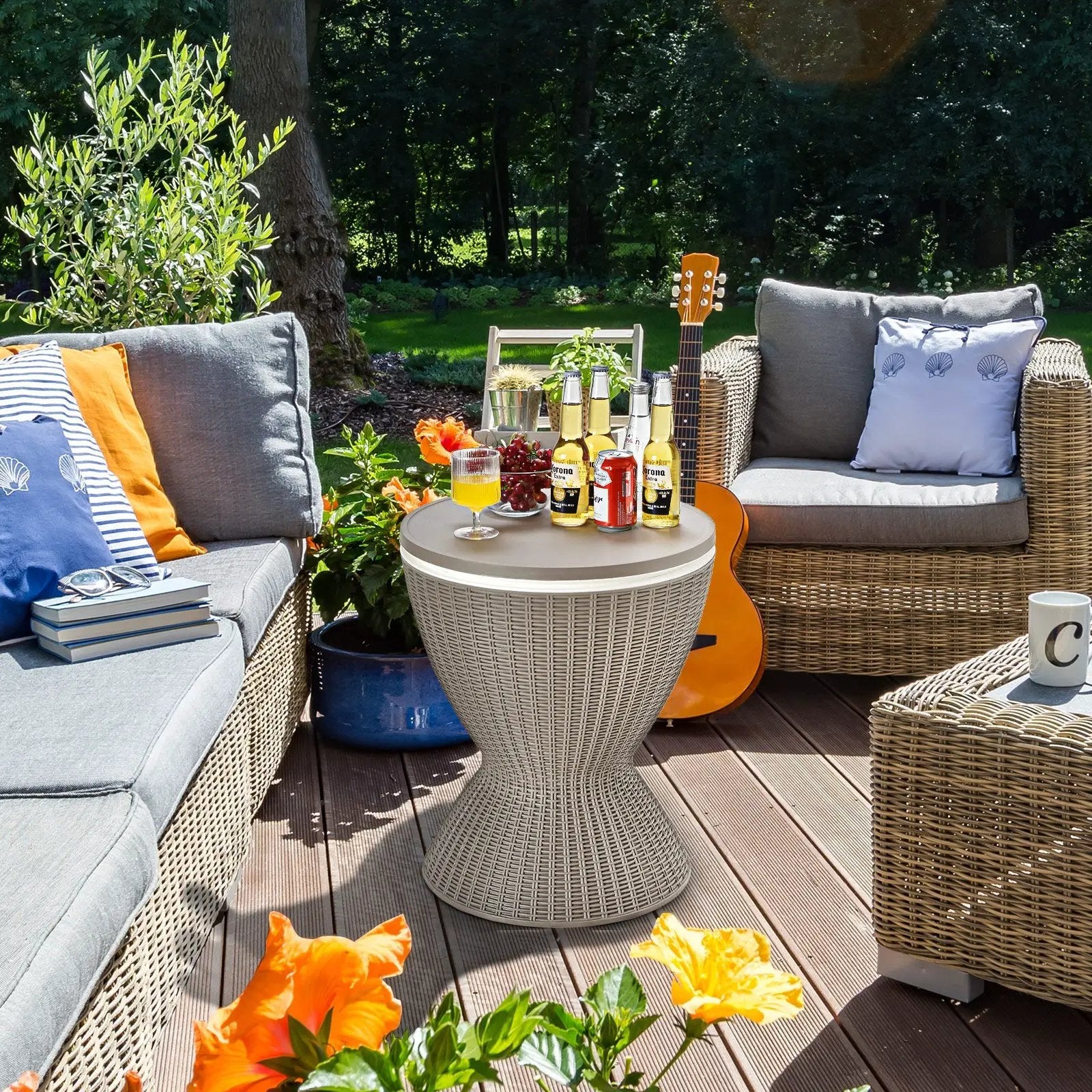 3 in 1 8 Gallon Patio Rattan Cooler Bar Table with Adjust Ice Bucket-Black by DirectDeals