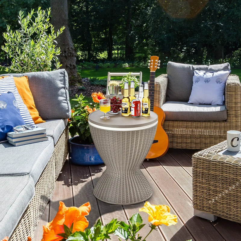 3 in 1 8 Gallon Patio Rattan Cooler Bar Table with Adjust Ice Bucket-Black by DirectDeals
