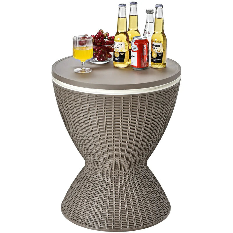 3 in 1 8 Gallon Patio Rattan Cooler Bar Table with Adjust Ice Bucket-Black by DirectDeals