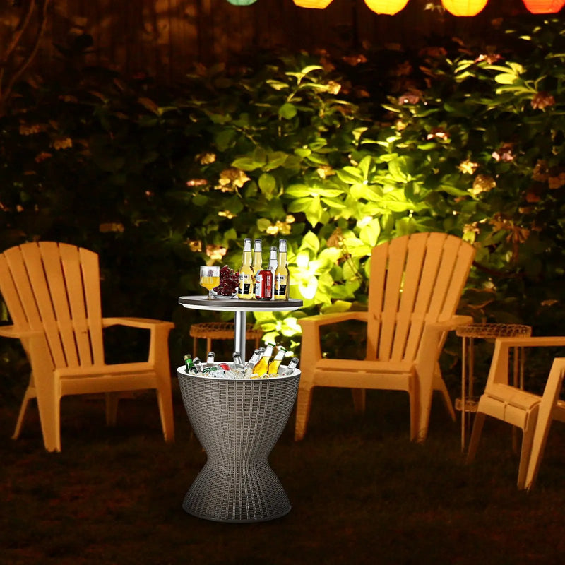 3 in 1 8 Gallon Patio Rattan Cooler Bar Table with Adjust Ice Bucket-Black by DirectDeals