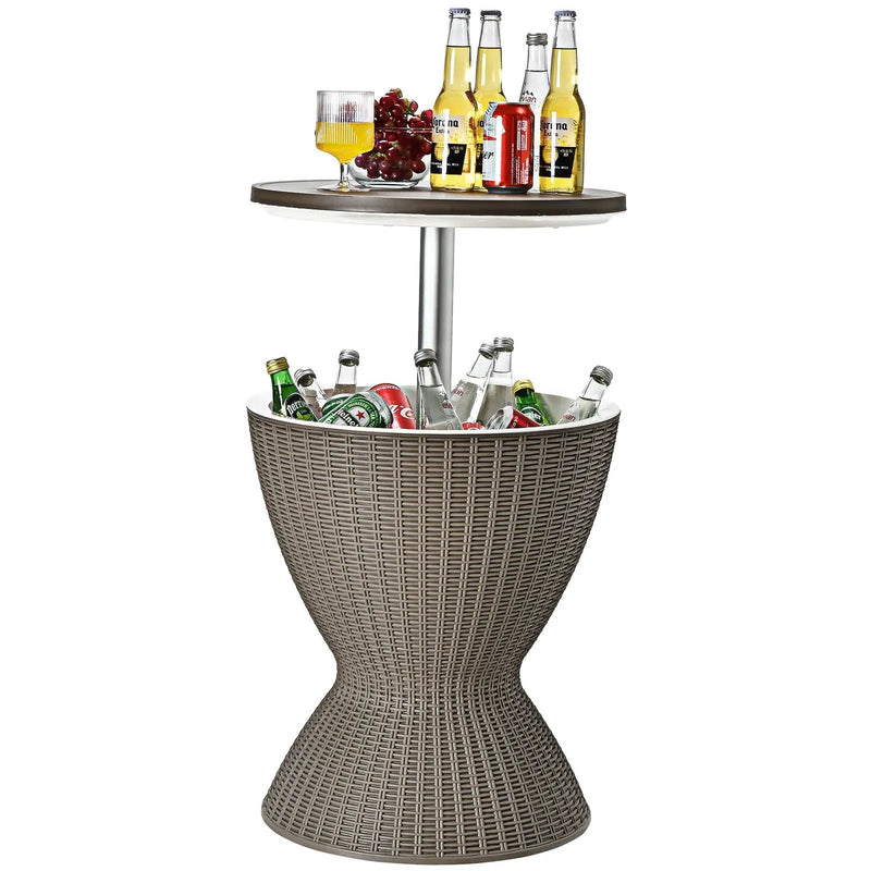 3 in 1 8 Gallon Patio Rattan Cooler Bar Table with Adjust Ice Bucket-Black by DirectDeals
