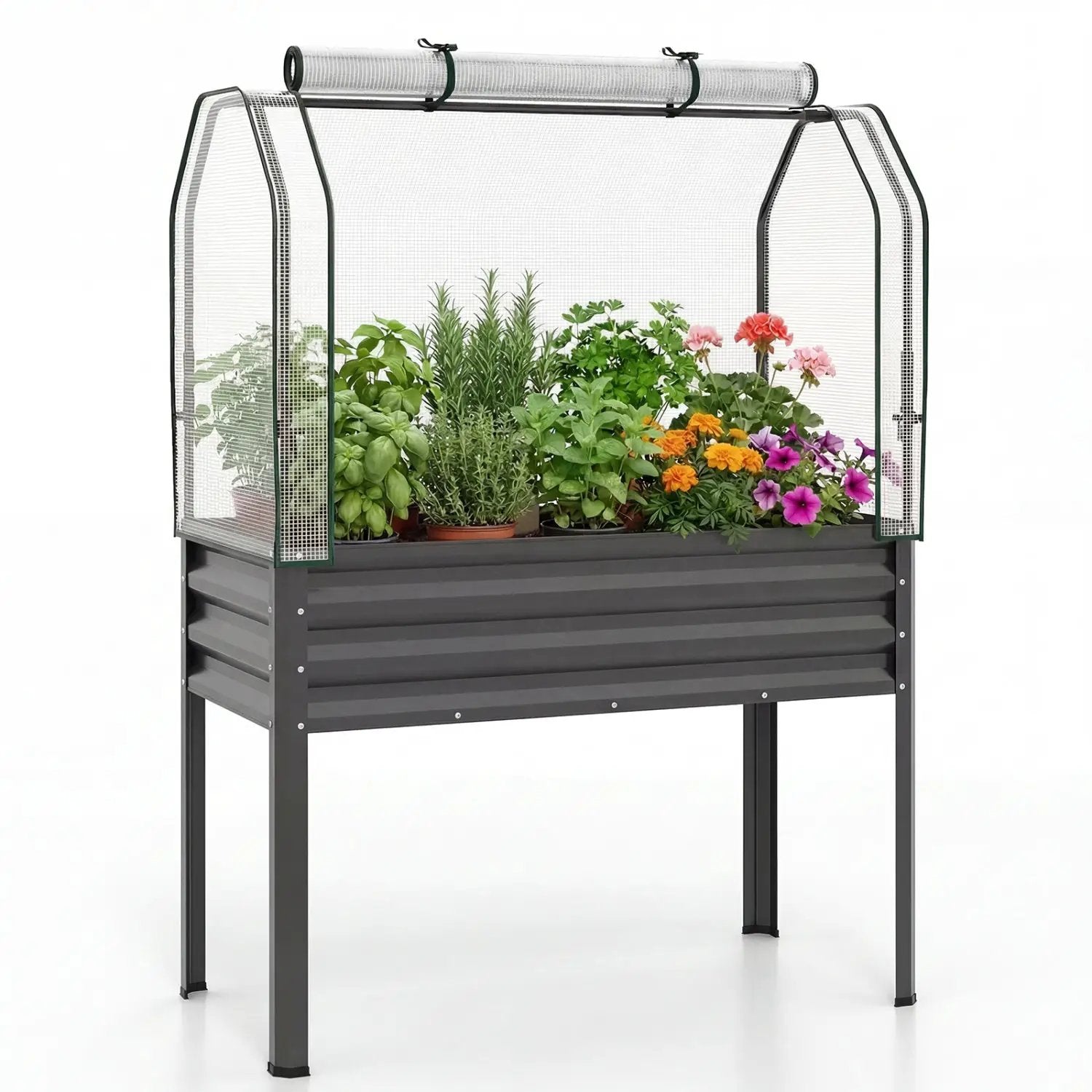 Galvanized Raised Garden Bed with Legs and Greenhouse Cover for Vegetable Flower by DirectDeals