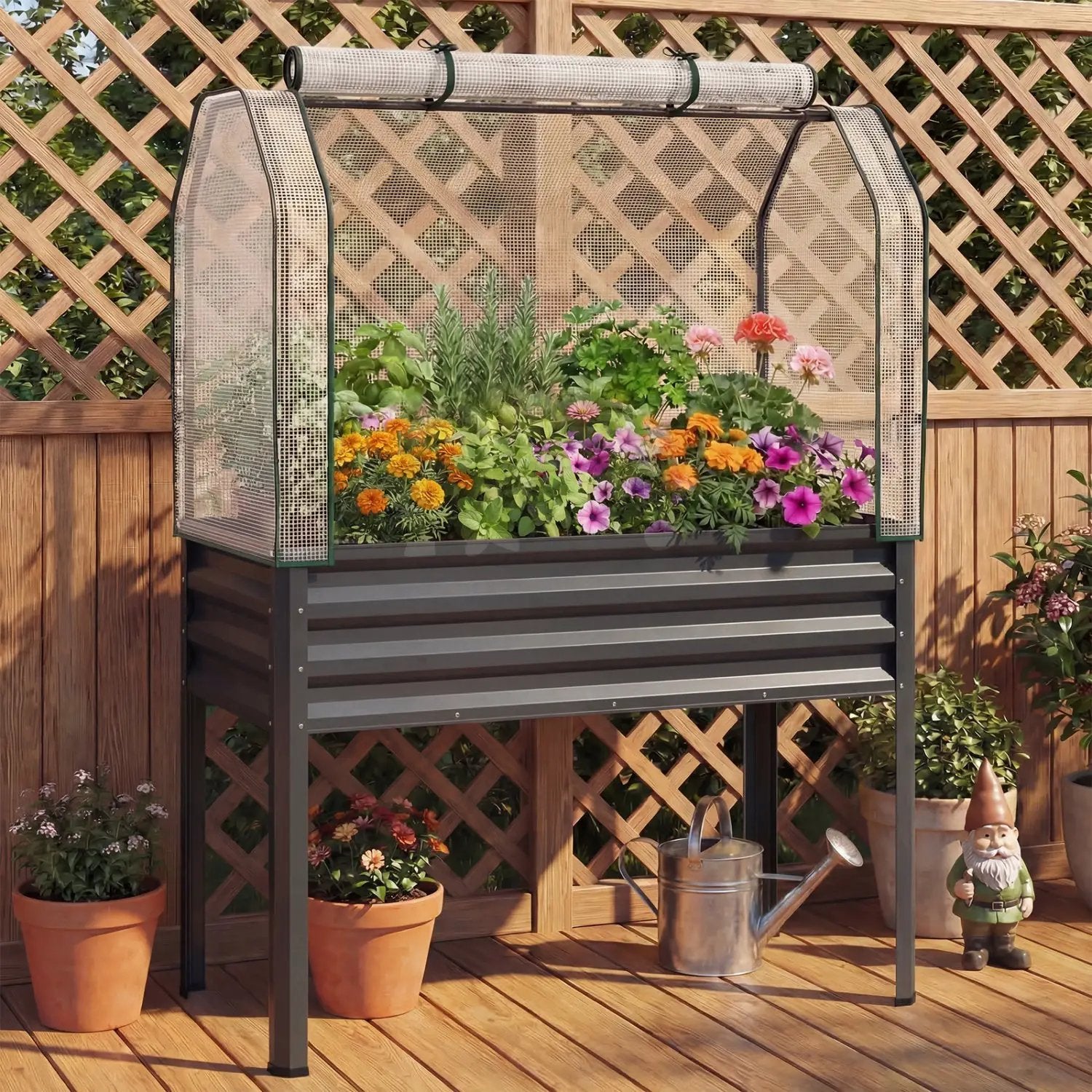 Galvanized Raised Garden Bed with Legs and Greenhouse Cover for Vegetable Flower by DirectDeals