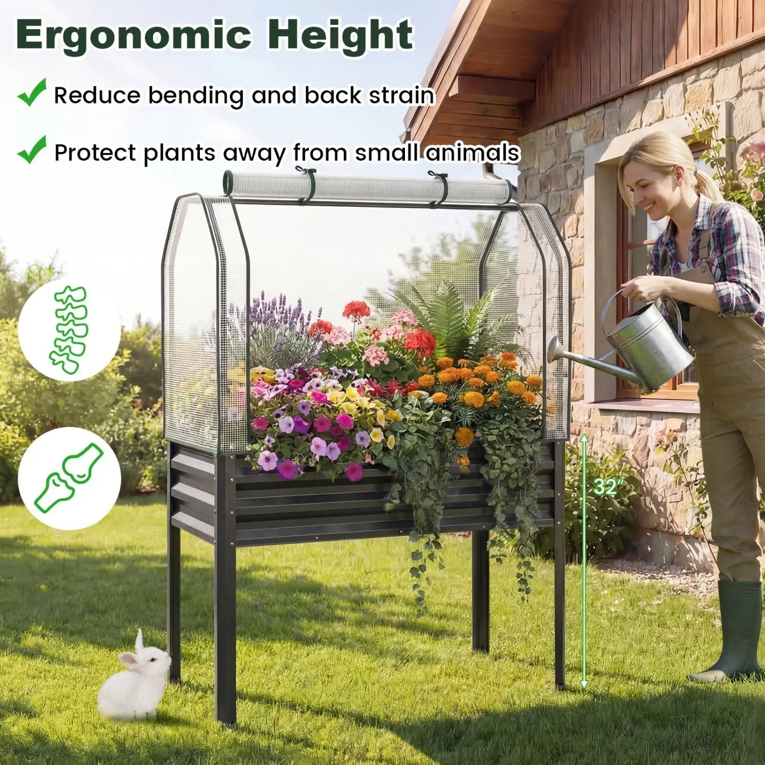 Galvanized Raised Garden Bed with Legs and Greenhouse Cover for Vegetable Flower by DirectDeals
