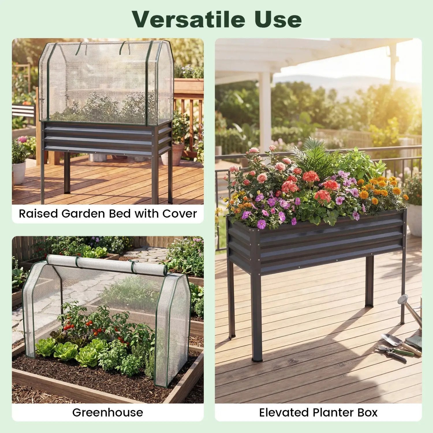 Galvanized Raised Garden Bed with Legs and Greenhouse Cover for Vegetable Flower by DirectDeals