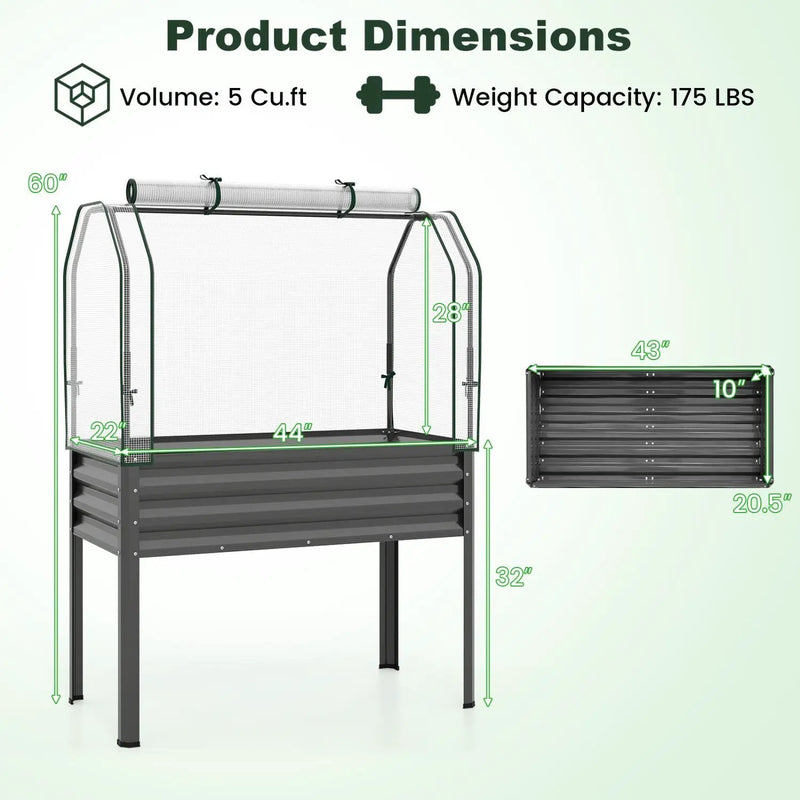 Galvanized Raised Garden Bed with Legs and Greenhouse Cover for Vegetable Flower by DirectDeals