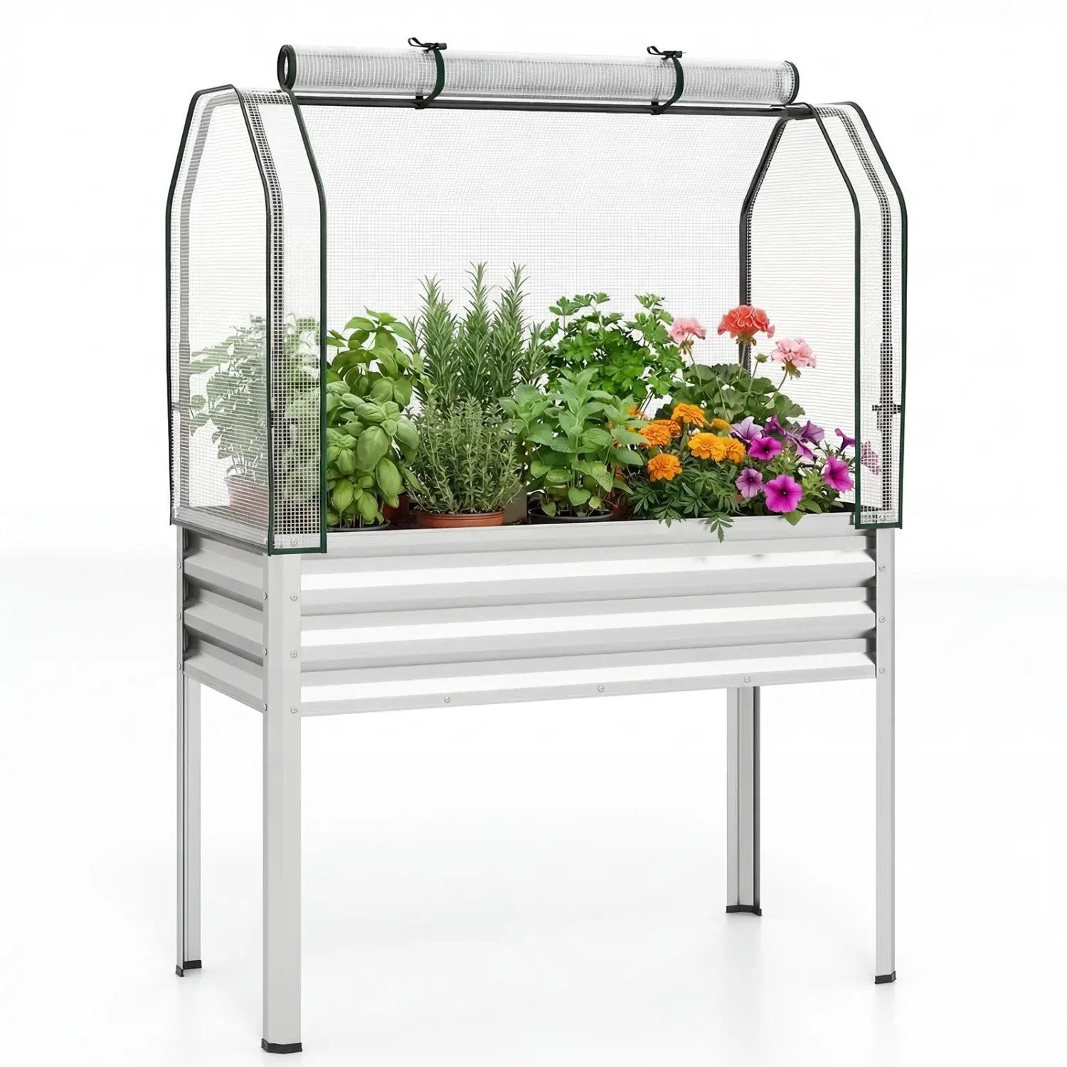 Galvanized Raised Garden Bed with Legs and Greenhouse Cover for Vegetable Flower by DirectDeals