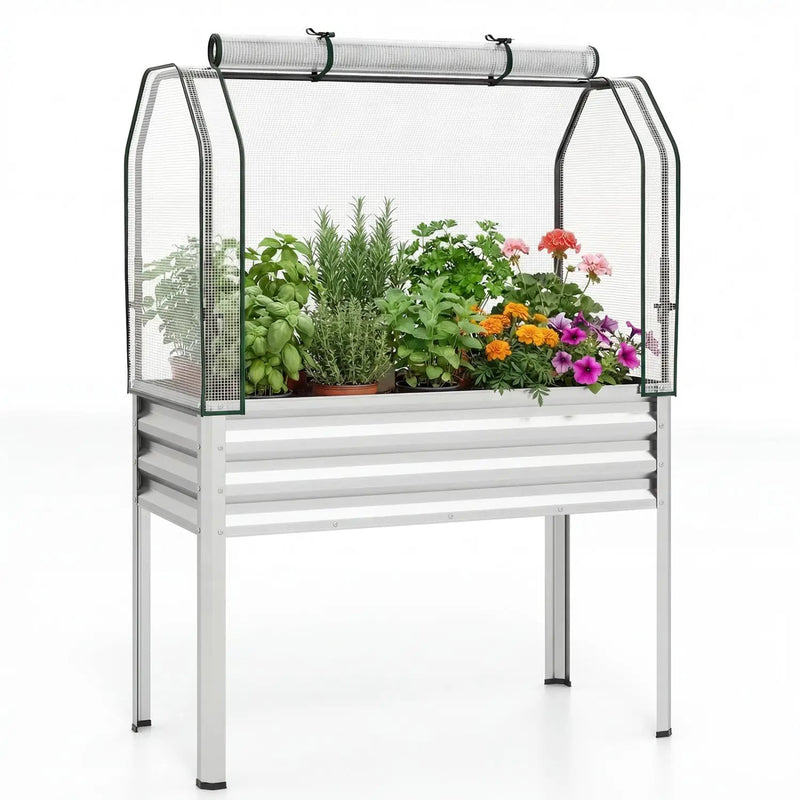 Galvanized Raised Garden Bed with Legs and Greenhouse Cover for Vegetable Flower by DirectDeals