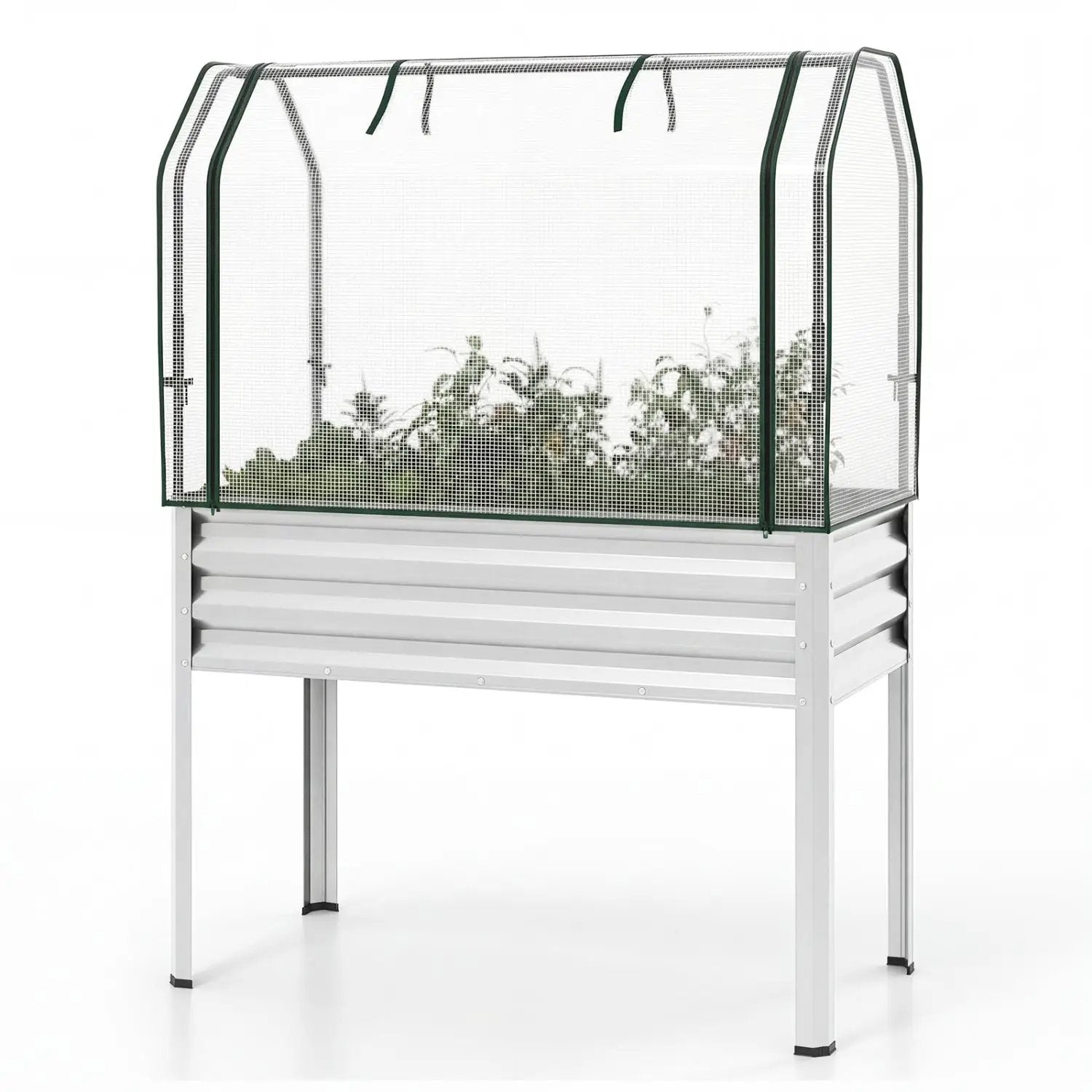 Galvanized Raised Garden Bed with Legs and Greenhouse Cover for Vegetable Flower by DirectDeals